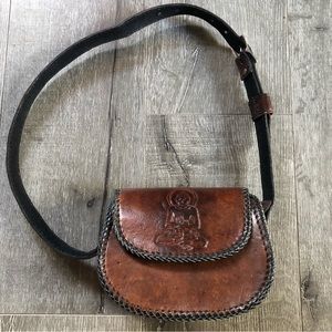 Hand tooled Leather Boho Saddle Festival Bag - Shiva and Buddha
